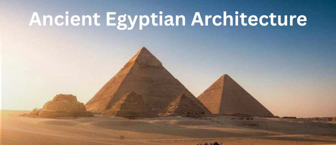 Ancient Egyptian Architecture, Pyramids of Giza at sunrise with golden light and clear sky