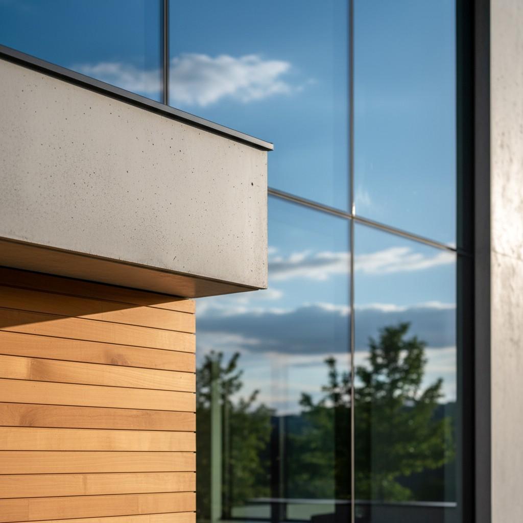 Minimalist architectural detail with concrete walls, sharp edges, and glass panels