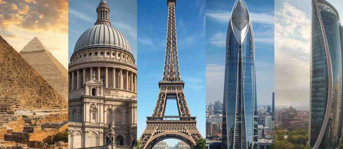 Timeline of world architecture showing evolution from ancient to modern buildings