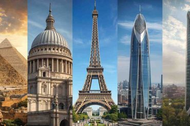 Timeline of world architecture showing evolution from ancient to modern buildings