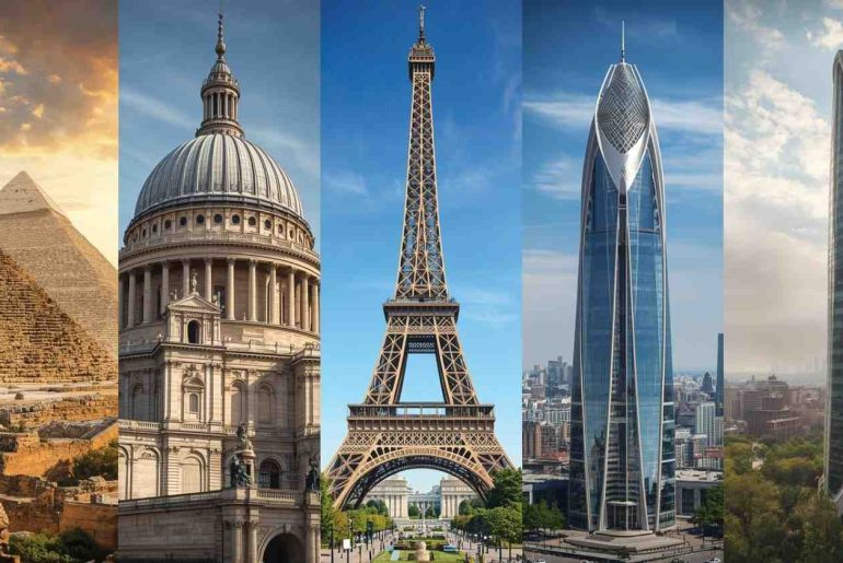 Timeline of world architecture showing evolution from ancient to modern buildings