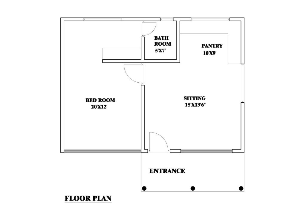 Smart Small House Plan Design: modern small house floor plan with open living area, compact kitchen, sliding glass doors, and wooden deck — minimalist Scandinavian layout with smart space planning
