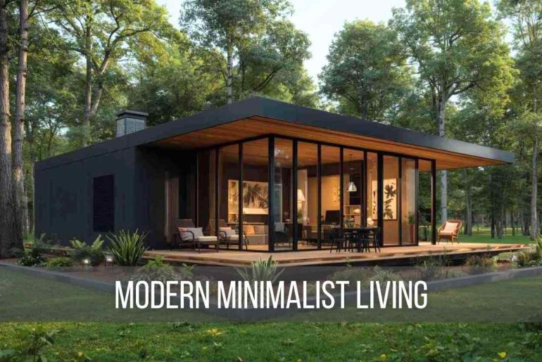 650 sq ft modern small house floor plan with open living area, compact kitchen, sliding glass doors, and wooden deck — minimalist Scandinavian layout with smart space planning