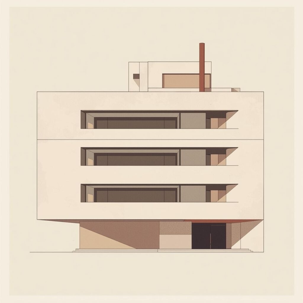 Bauhaus building showcasing simple geometric shapes and horizontal window bands.