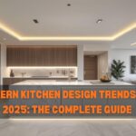 Modern minimalist kitchen with quartz island and warm lighting